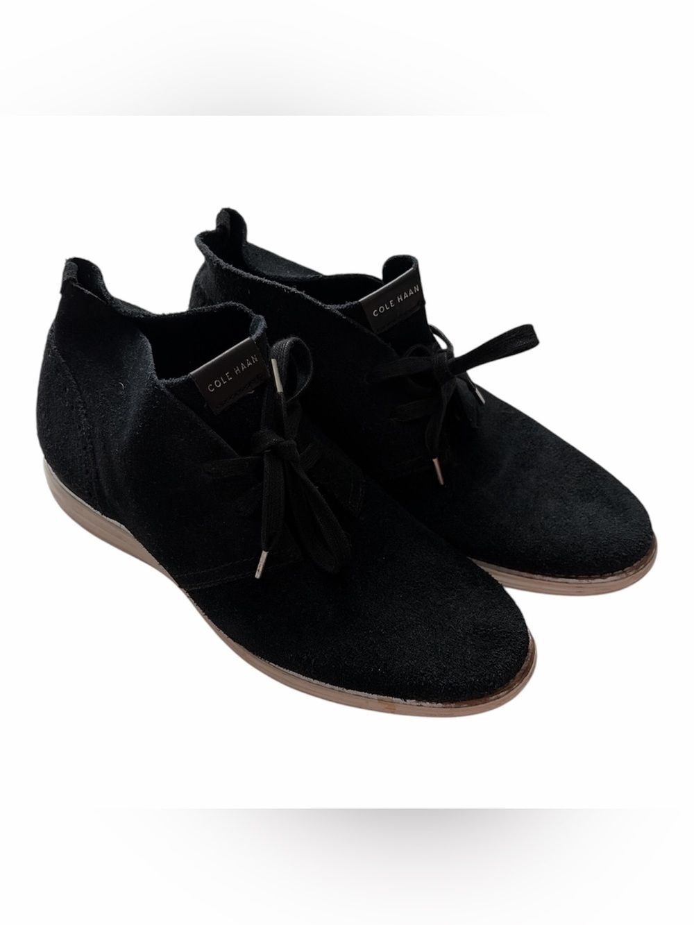 COLE HAAN LUNAR Black Suede Lace Up Chukka Bootie Shoes Solid Leather Sz 9B